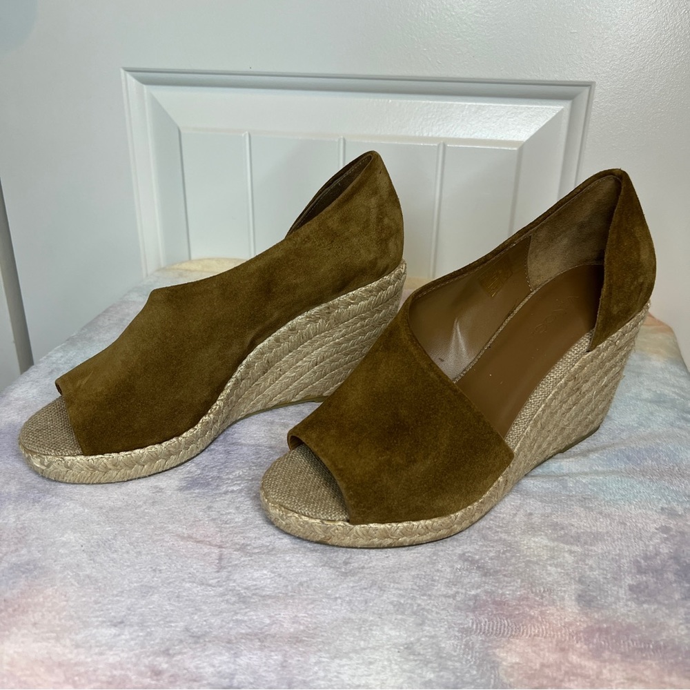Vince Sonora Olive Suede Espadrille Slip On Wedge Size 6.5